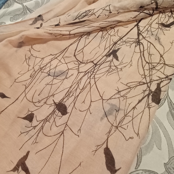 Set of 2 Sheer Large Scarves/Wraps - 1 Bird & Tree and 1 Train & Floral - Picture 4 of 8